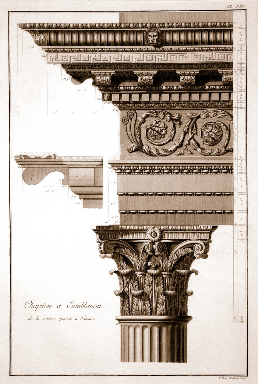 Capital & Entablature, Maison Carrée, Nimes, Ranska tekijältä French School