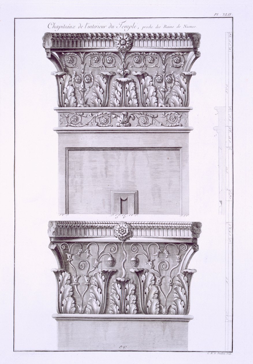 Pääkaupungit temppelistä lähellä roomalaisia kylpylöitä, Nimes, Antiquites de la Francesta: Vol I, Monuments de Nimes tekijältä French School