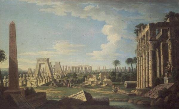 Capriccio Egyptin raunioilla (öljy paneelissa) tekijältä French School