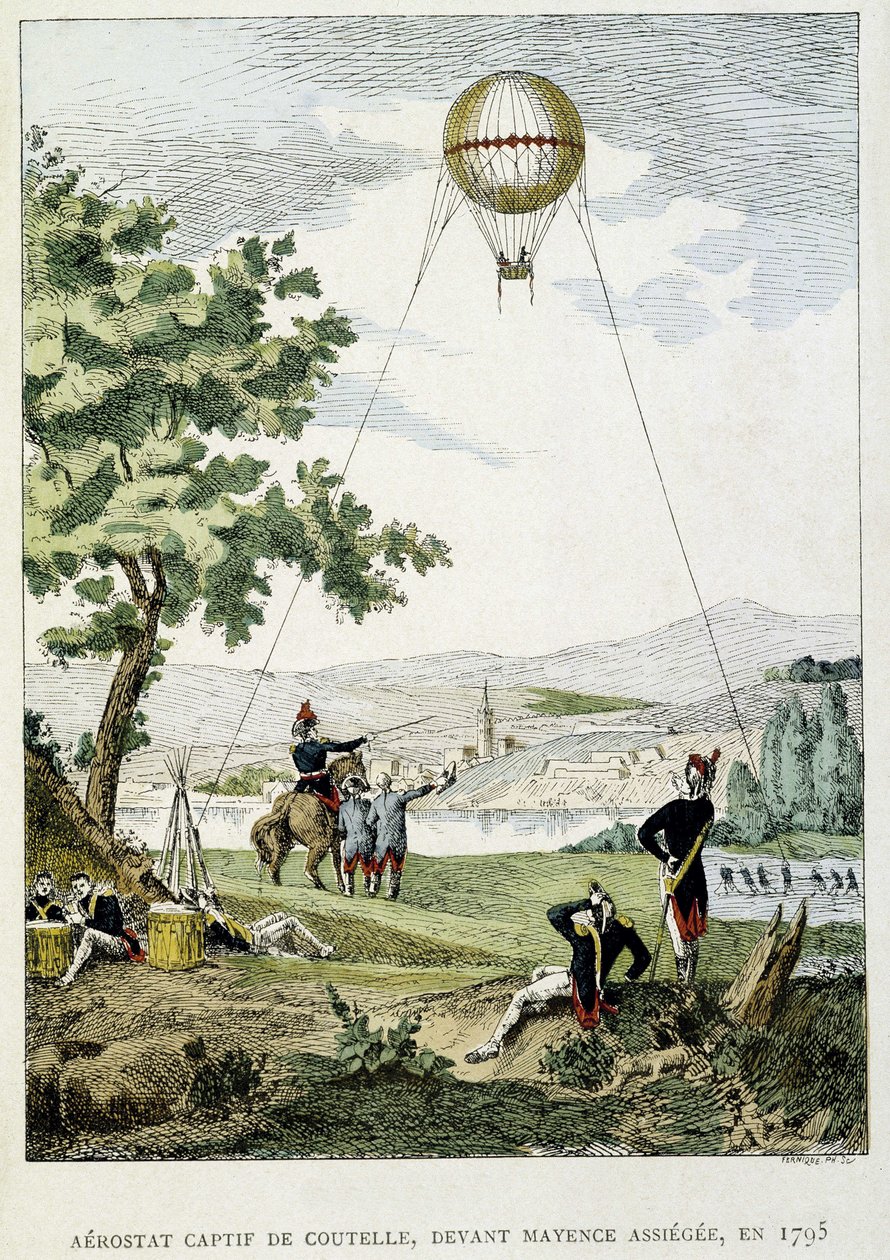 Jean Marie Joseph (Jean-Marie-Joseph) Coutellen (1748-1835) vankeudessa oleva aerostaatti ennen Mainzin piiritystä tekijältä French School