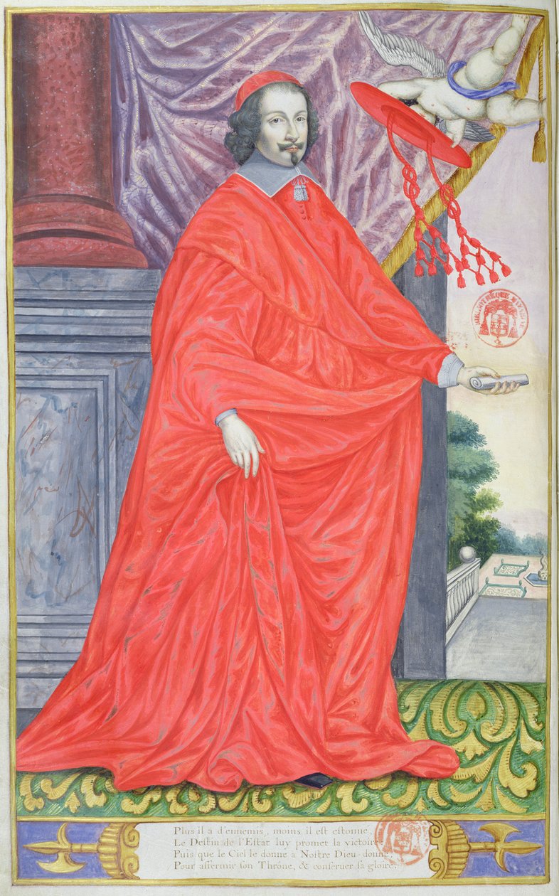 Kardinaali Mazarin, kuvitus Puget de la Serren vuosisadan maineikkaiden miesten panegyricista, 1655 tekijältä French School