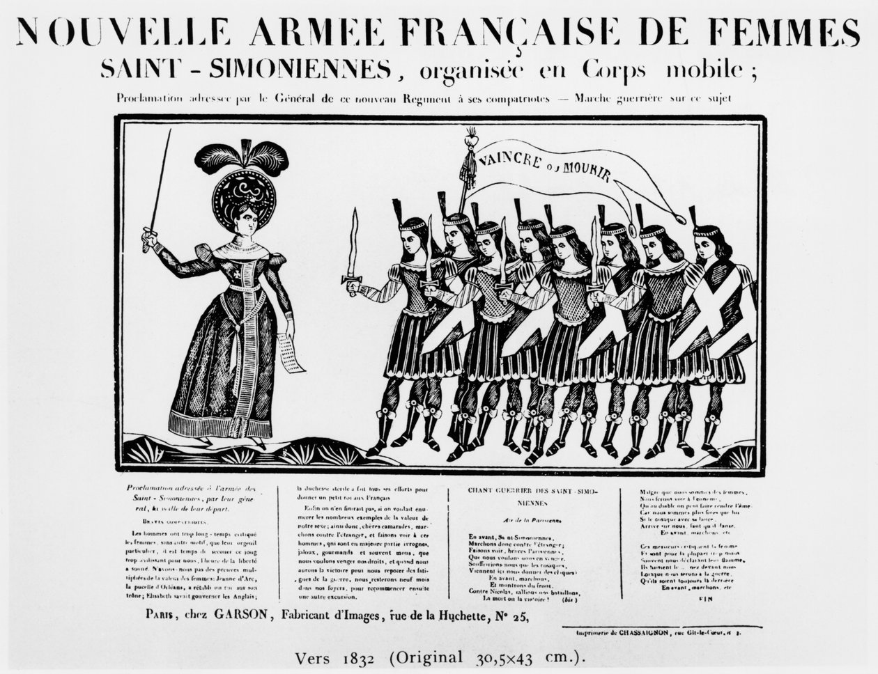 Karikatyyri, joka kuvaa uutta ranskalaista Saint-Simonian naisten armeijaa, noin 1832 tekijältä French School