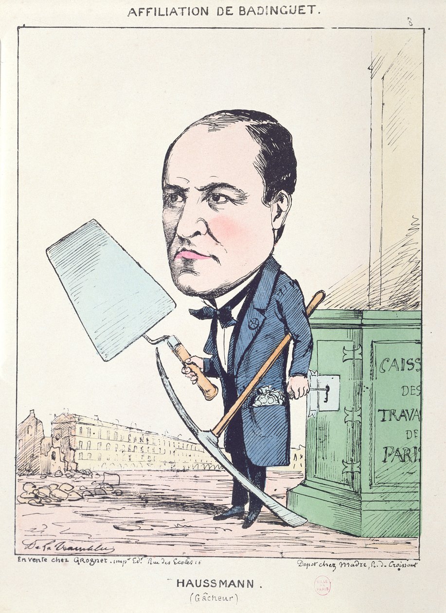 Karikatyyri Baron Georges Eugene Haussmannista (1809-91) rakennustoverina, n. 1870 tekijältä French School