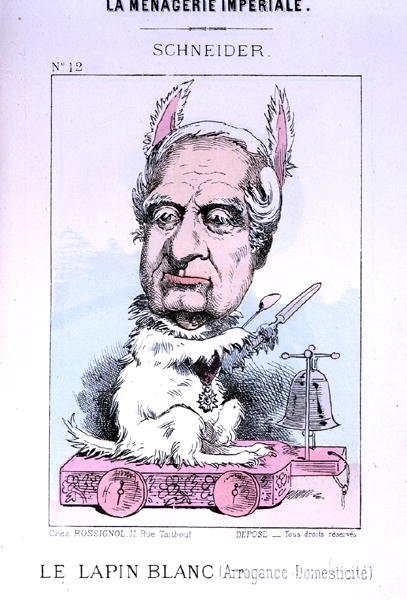 Eugene Schneiderin (1805-75) karikatyyri ennen vuotta 1870 (värilitho) tekijältä French School