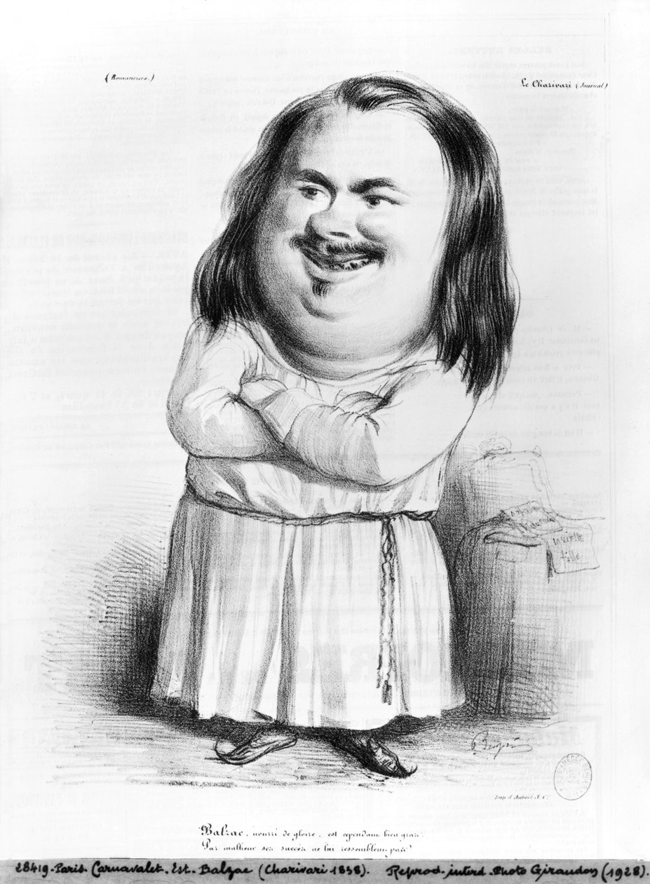 Honore de Balzacin (1799-1850) karikatyyri "Le Charivari" -kuvasta, 1838 tekijältä French School