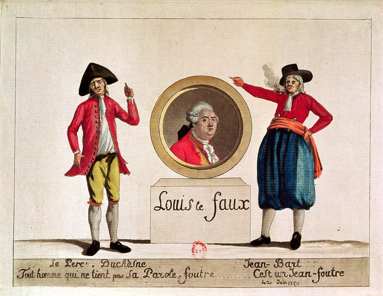 Ludvig XVI:n karikatyyri Louis le Faux, Le Pere Duchesne, kesäkuu 1791 tekijältä French School
