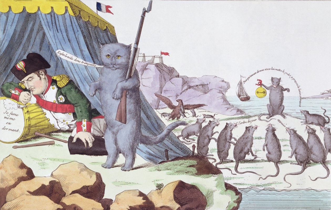 Karikatyyri Napoleon Bonapartesta (1769-1821) Elballa, n. 1814-15 tekijältä French School