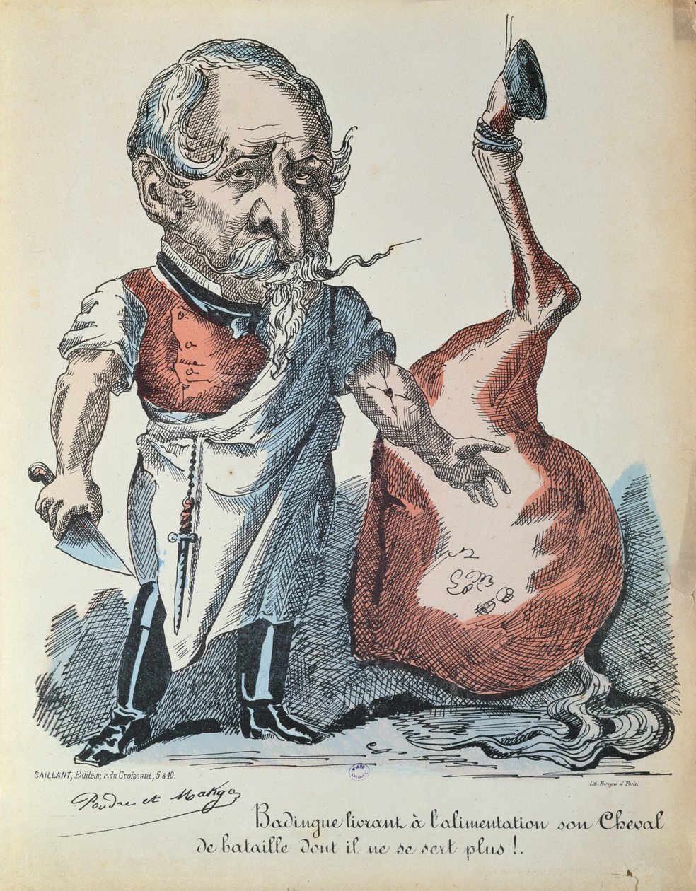 Karikatyyri Napoleon III:sta (1808-73) hevosteurastajana Pariisin piirityksen aikana, 1870 tekijältä French School