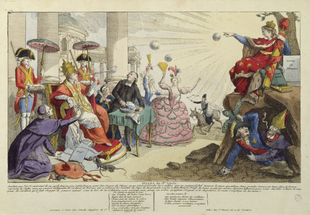 Karikatyyri 1700-luvun paavin bulloista (värillinen kaiverrus) (katso myös 127599) tekijältä French School
