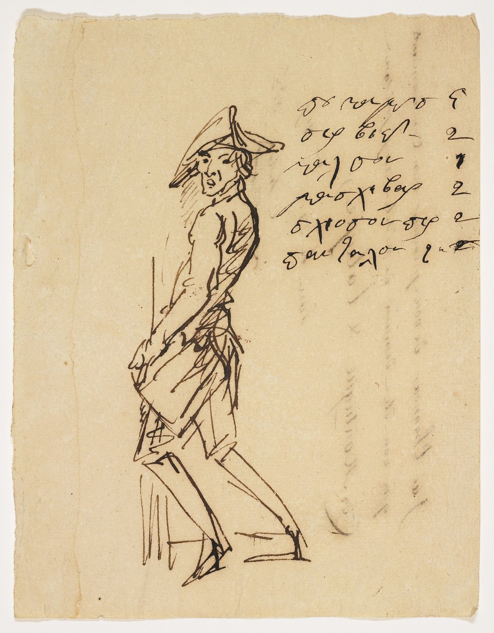 Nuoren sotilaan karikatyyri, 1809 (kynä ja ruskea muste paperille) tekijältä French School