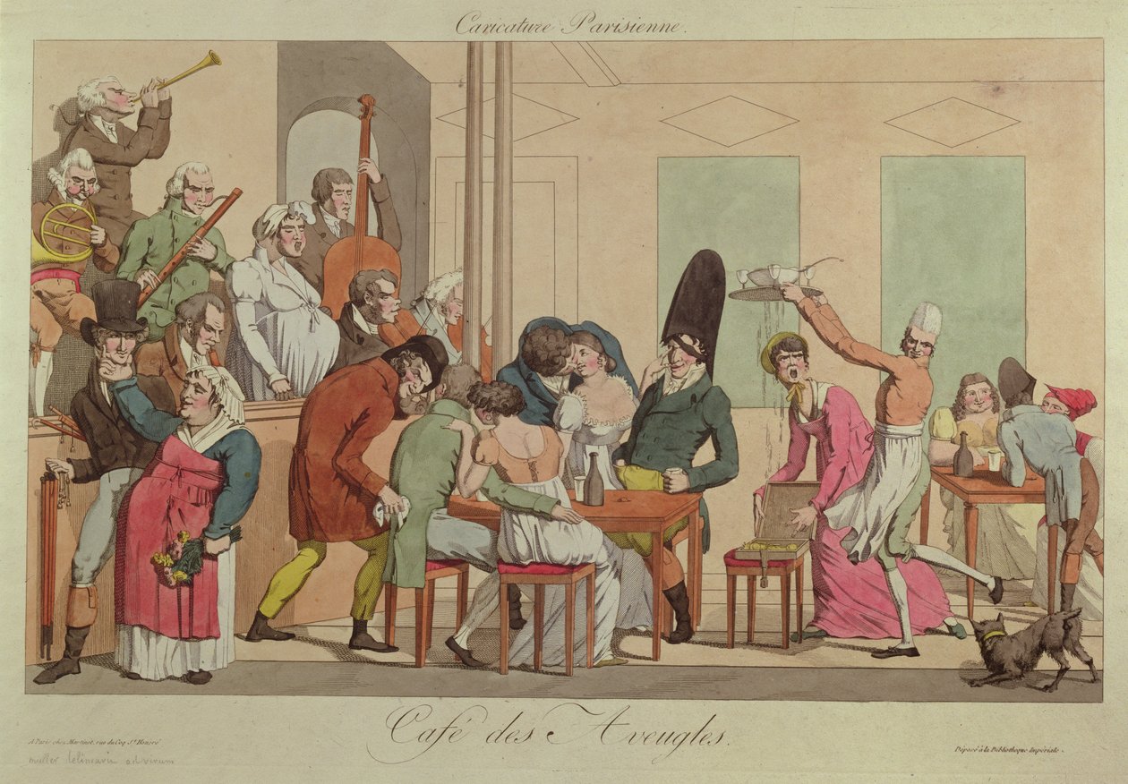 Karikatyyri Cafe des Aveuglesista, noin 1800 tekijältä French School