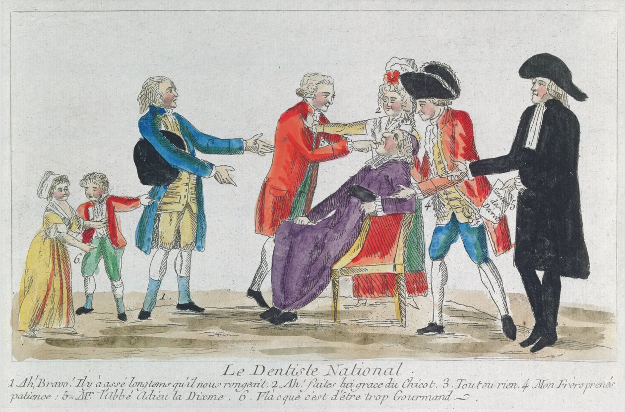 Karikatyyri kirkon omaisuuden kansallistamisesta Ranskassa Ranskan vallankumouksen aikana, 1792 tekijältä French School