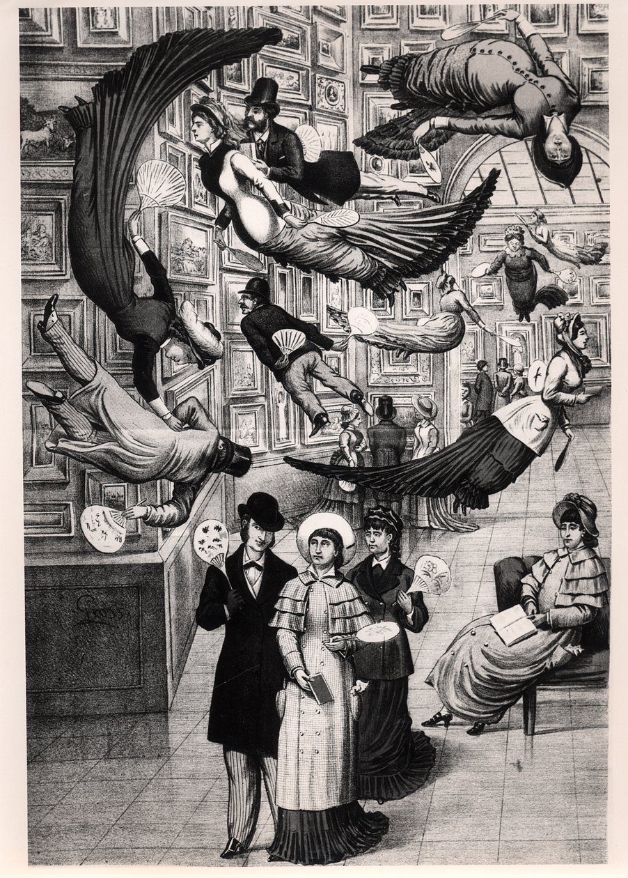 Karikatyyri Pariisin salongin vierailijoista 1880 tekijältä French School