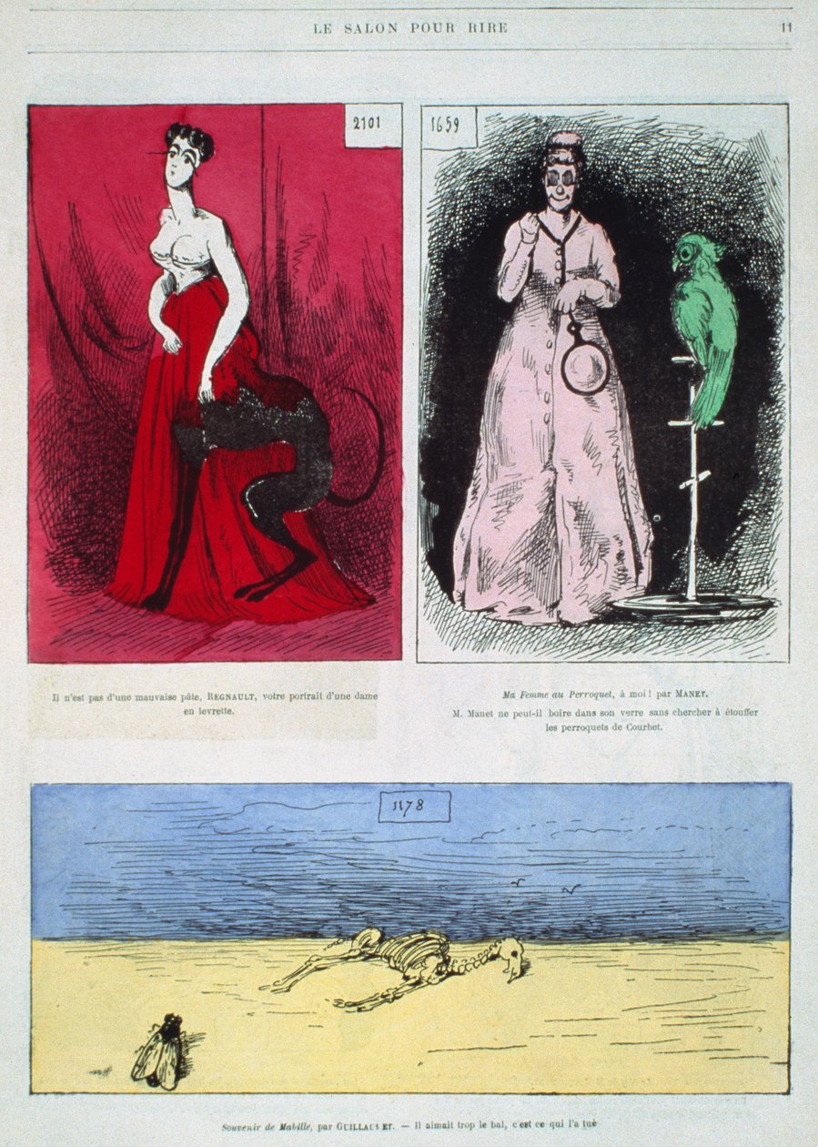 Karikatyyrit maalareista, Henri Regnault, Edouard Manet, Gustave Guillaumet, kuvitus Le Salon pour Riresta tekijältä French School