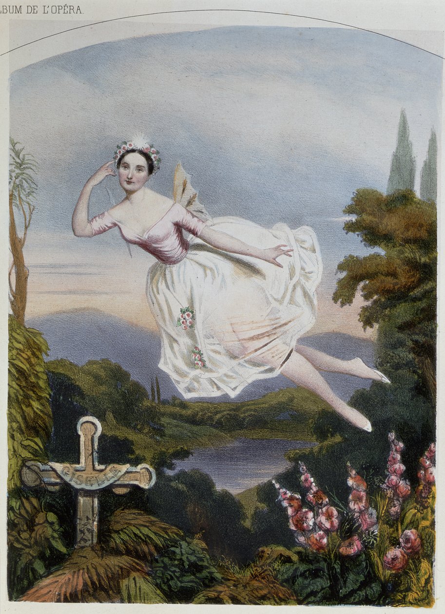 Carlotta Grisi (1819-99) Gisellenä, Adolphe Adamin (1803-56) samannimisestä baletista tekijältä French School