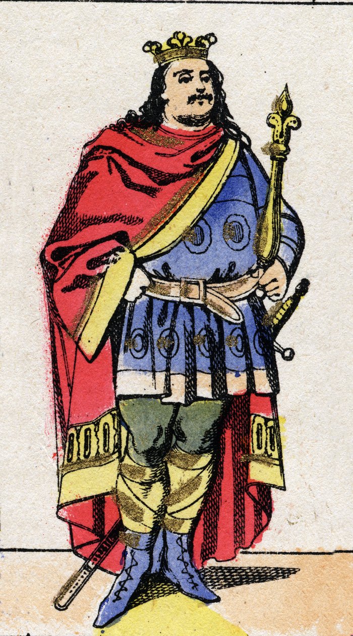 Karolingien dynastia: Muotokuva Charles III Le Grosista (839-888), frankkien kuningas 881-887. Epinaalikuvaus 1800-luvun lopusta. Yksityinen kokoelma. tekijältä French School
