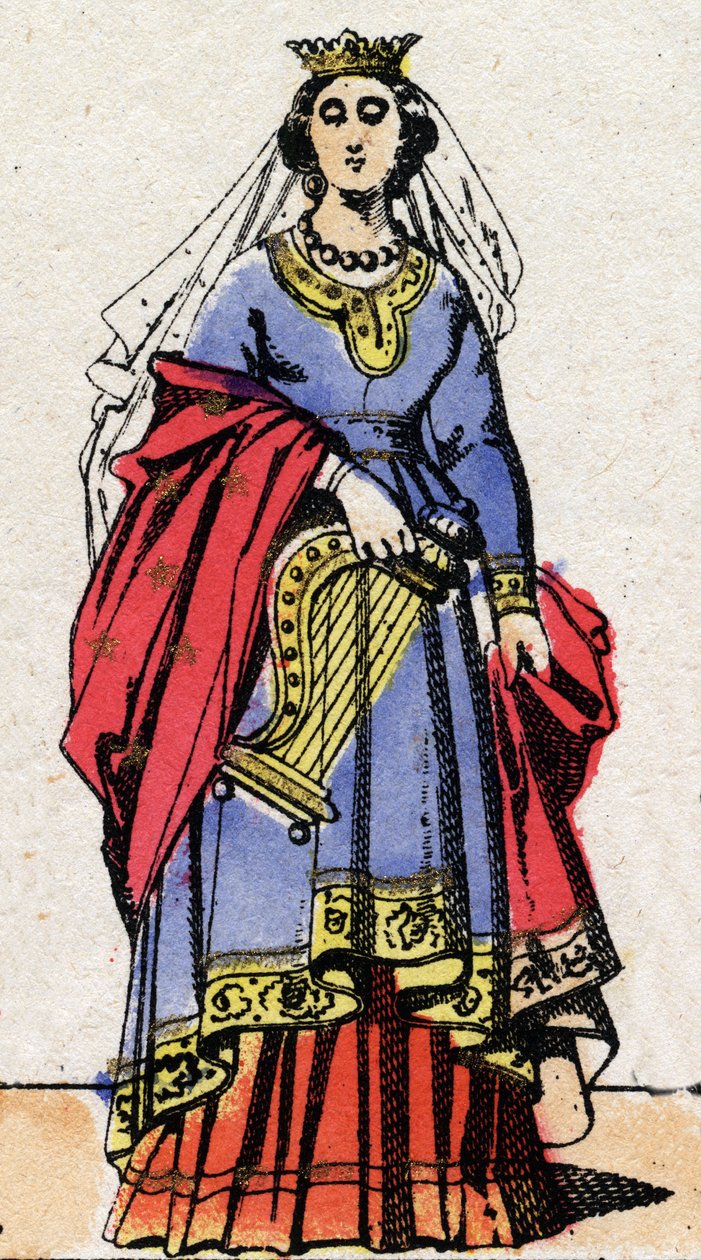 Karolingien dynastia: Ranskalaisen Emman (894-934) muotokuva Ranskalaisen Raoulin vaimon (v. 890-936). Epinaalikuvaus 1800-luvun lopulta. Yksityinen kokoelma. tekijältä French School