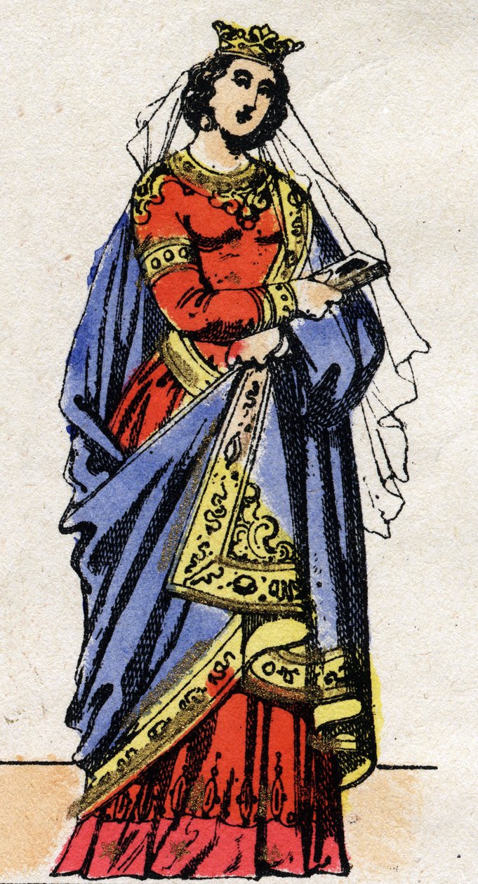 Karolingien dynastia: Muotokuva Richarde Swabianista (841-896) Charles III Le Grosin (839-888) frangivaimon kuningattaresta. Epinaalikuvaus 1800-luvun lopulta. Yksityinen kokoelma. tekijältä French School