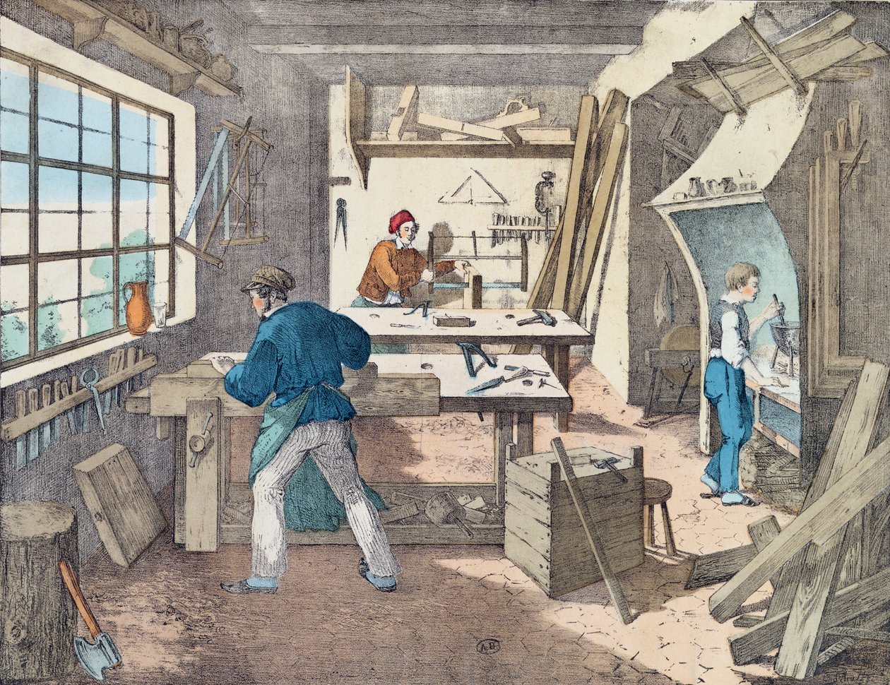 Puusepänpaja, n. 1860 tekijältä French School