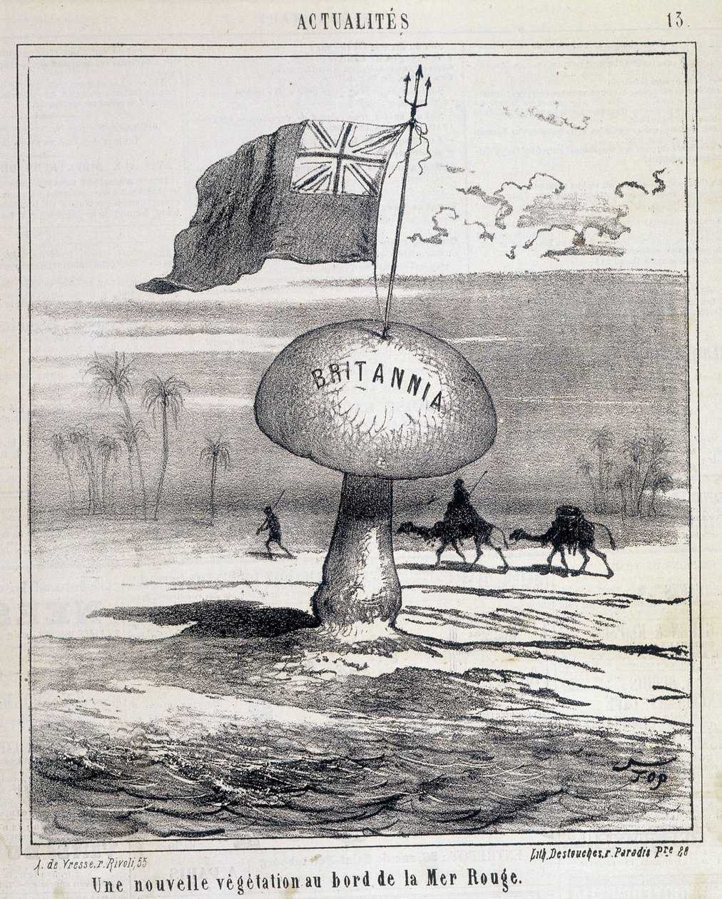 Sarjakuva: Uusi kasvillisuus Punaisellamerellä (Brittiläiset sienet asuttavat Egyptiä) - 1.2.1868 tekijältä French School
