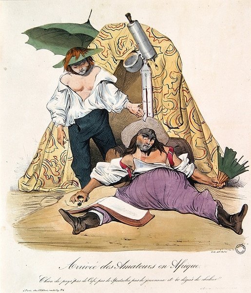 Sarjakuvalamppuja ranskalaisia taiteilijoita Algeriassa, n. 1830 (värilitho) tekijältä French School