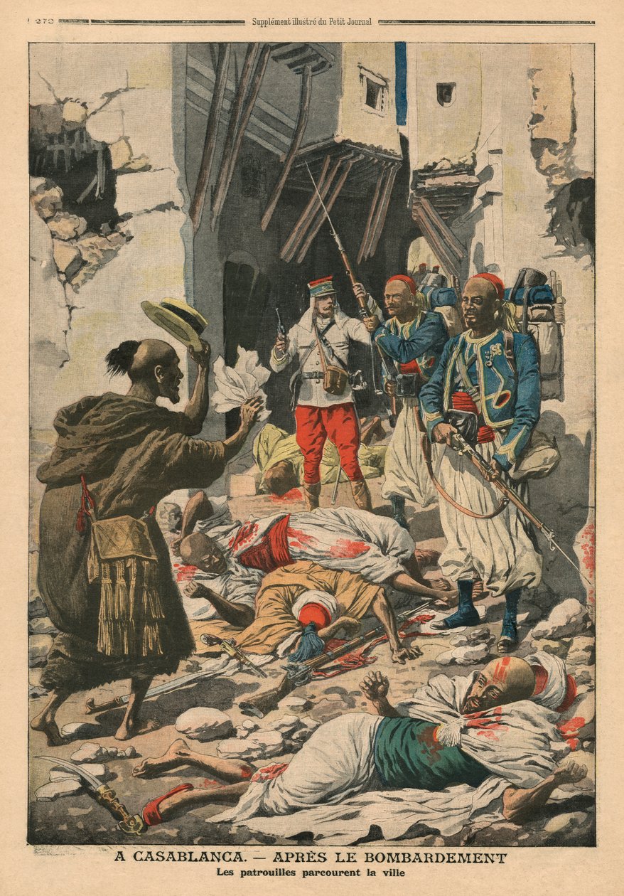 Casablanca pommi-iskun jälkeen, kuvitus "Le Petit Journalista", liitekuva, 25. elokuuta 1907 tekijältä French School