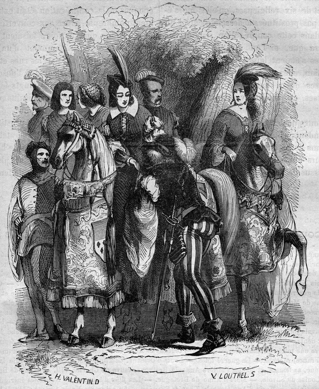 Neslen tornin tapaus: Burgundin prinsessa Marguerite (1290-1315) ja hänen kaksi sisartaan (Jeanne ja Blanche) syytetään aviorikoksesta - Kaiverrus "Prostituution ja irstailun historiasta kaikissa maailman kansoissa antiikista tähän asti" tekijältä French School