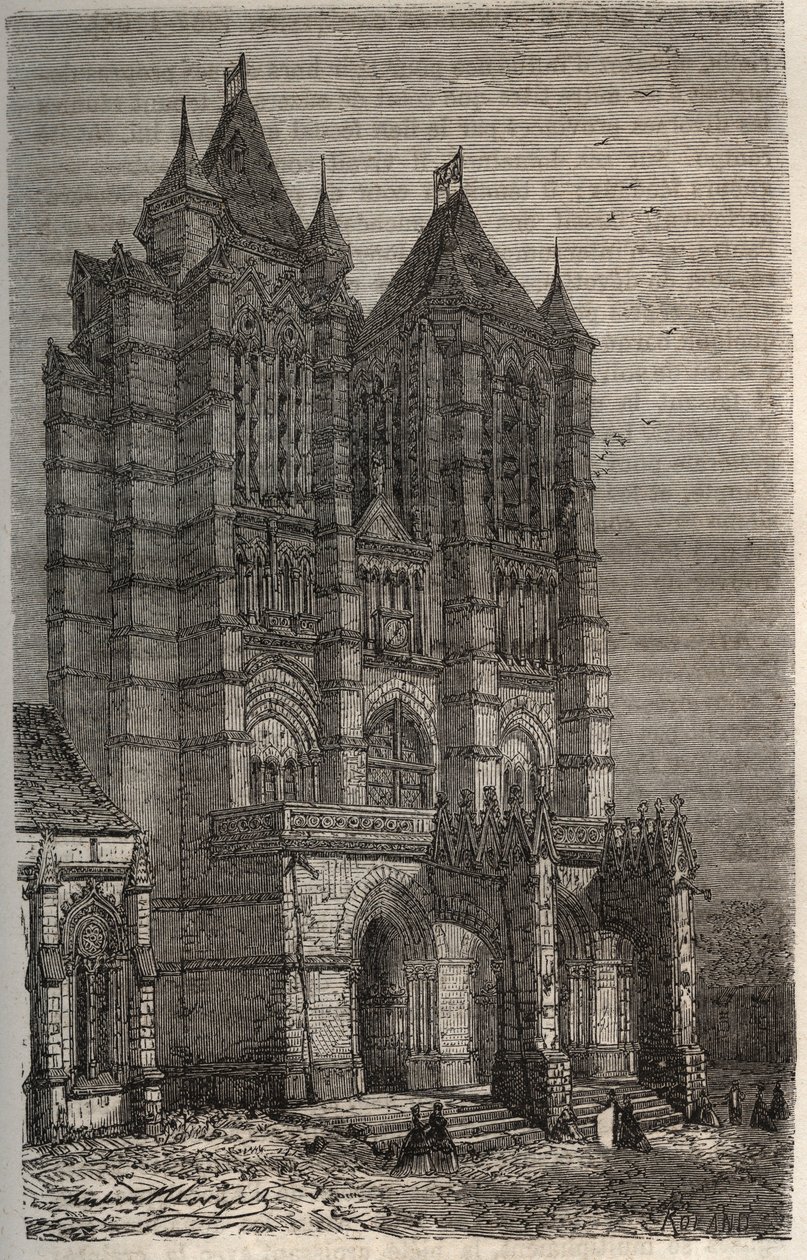 Cathedrale Notre-Dame de Noyon Oisissa, Picardiassa - kaiverrus Victor Duruyn (1811-1894) kirjaan "Histoire de France" - 1882 tekijältä French School