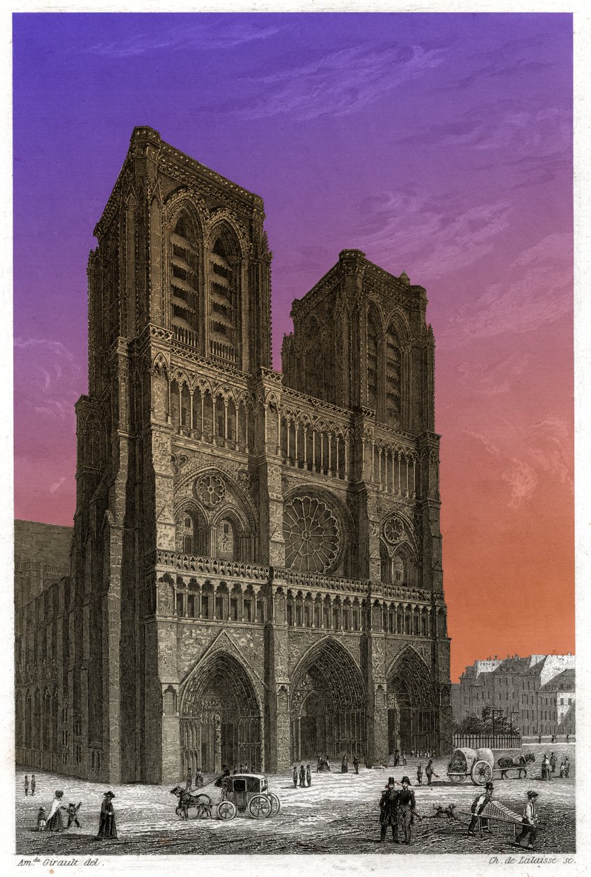 Notre-Dame de Parisin katedraali. (kaiverrus, n. 1850) tekijältä French School
