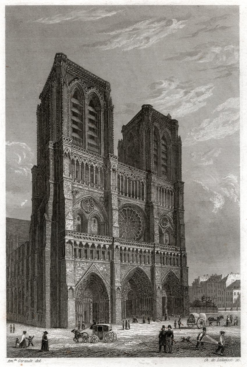 Notre-Dame de Parisin katedraali. (kaiverrus, n. 1850) tekijältä French School