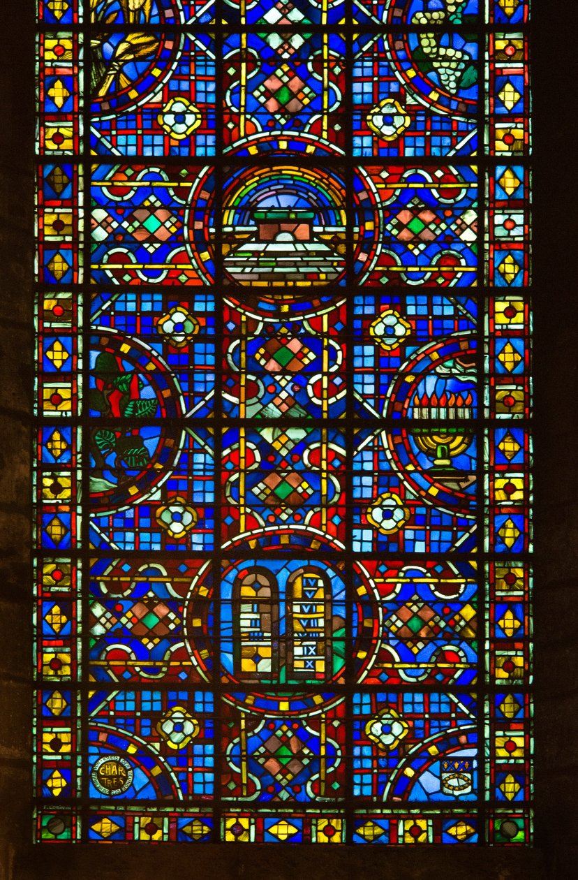 Cathedrale de chartres, yksityiskohta rauhan lasimaalauksesta tekijältä French School