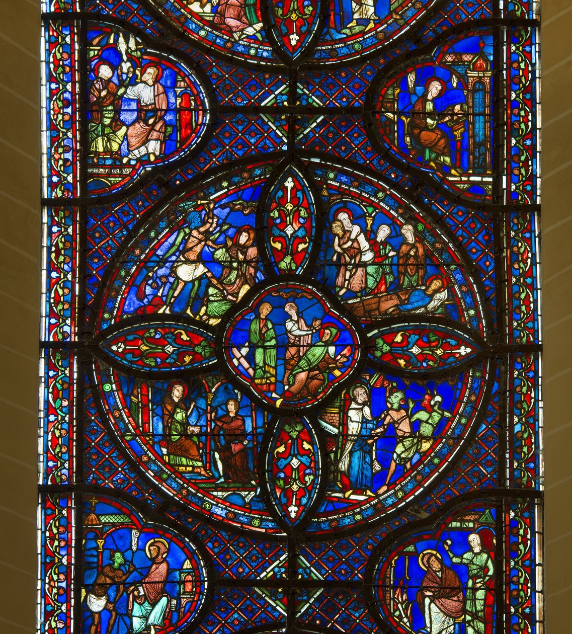 Cathedrale de chartres, lasimaalaukset: Saint Antoneen ja Saint Paulin elämä, erakot, yksityiskohta keskellä tekijältä French School