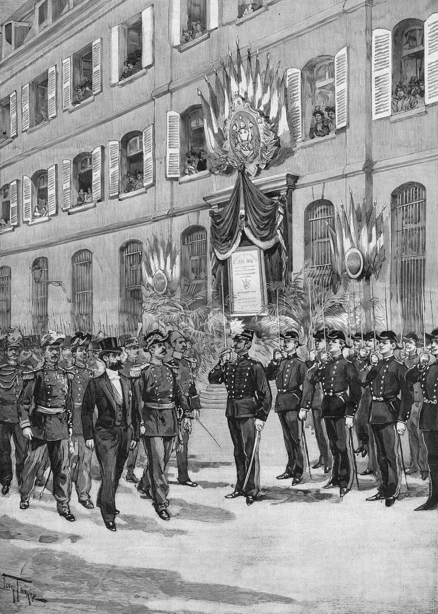 Ecole Polytechniquen satavuotisjuhla: Sadi Carnot (1837-1894), Ranskan presidentti arvioi opiskelijoita, Pariisi 1894. tekijältä French School