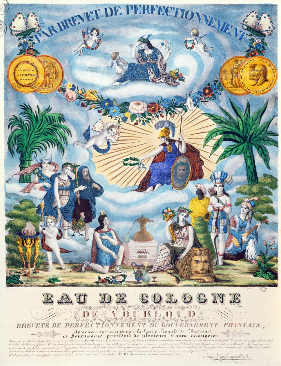 Todistus Eau de Colognesta, jonka on tehnyt J.F. Vourloud, n. 1825 tekijältä French School