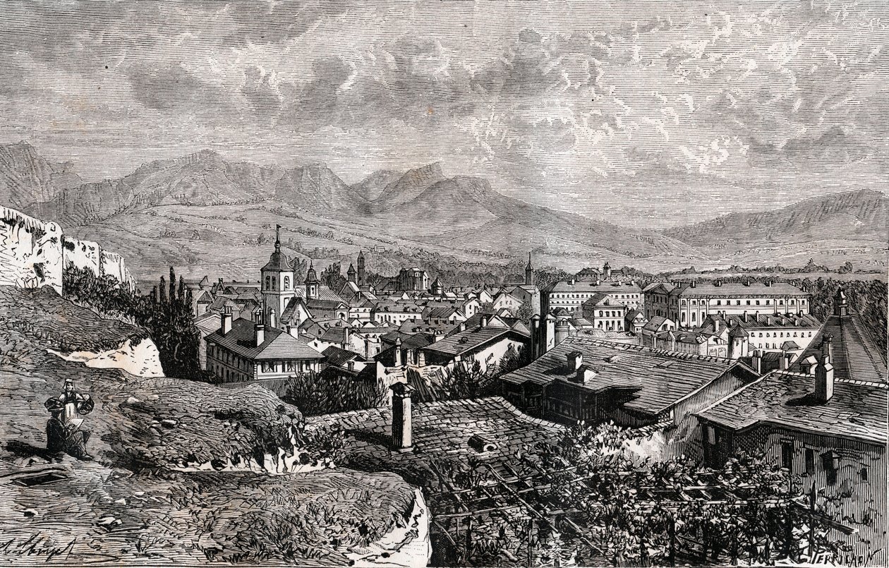 Chambery - Savoie - kaiverrus "La France illustree: maantiede, historia, tilastohallinto" V.A. Maltaanruskea. 1884 tekijältä French School