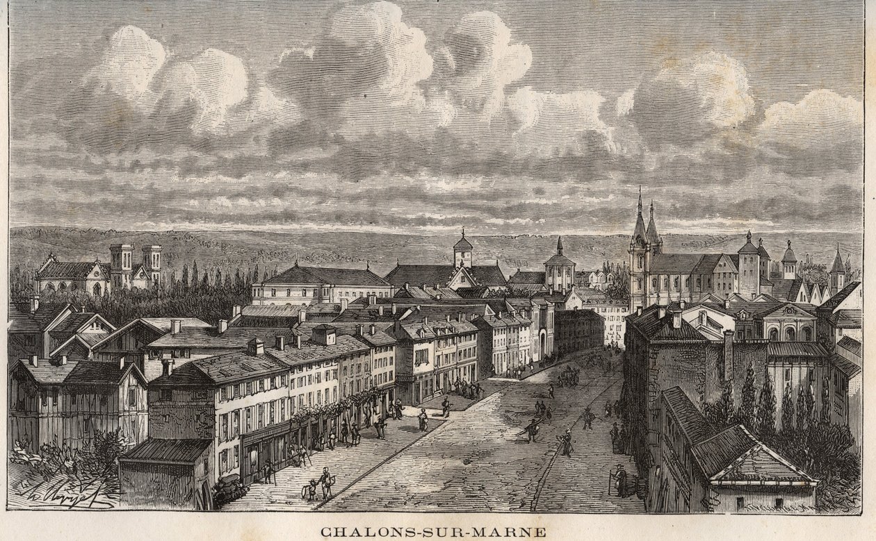 Champagne-Ardenne (Champagne Ardenne), Marne (51), Chalons sur Marne (Chalons-sur-Marne) (nykyinen Chalons en Champagne, Chalons-en-Champagne) - kaiverrus "France illustrée: maantiede, historia, tilastohallinto" kirjoittaja V.A. Malta-ruskea. 1884 tekijältä French School