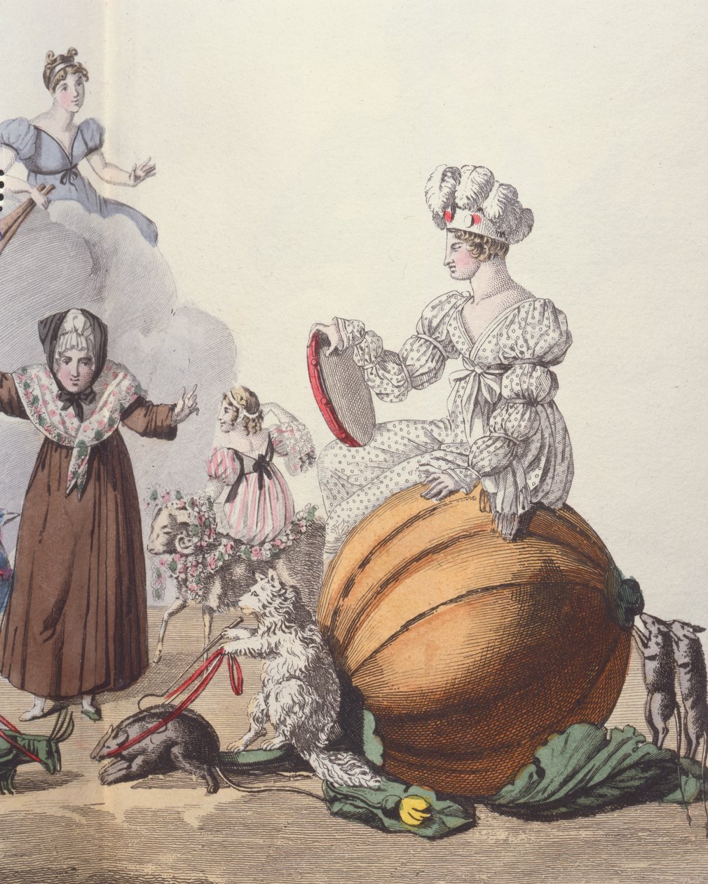 Hahmot farssista The Six Slippers tai Rendez-vous of Cinderellas, n. 1810 tekijältä French School