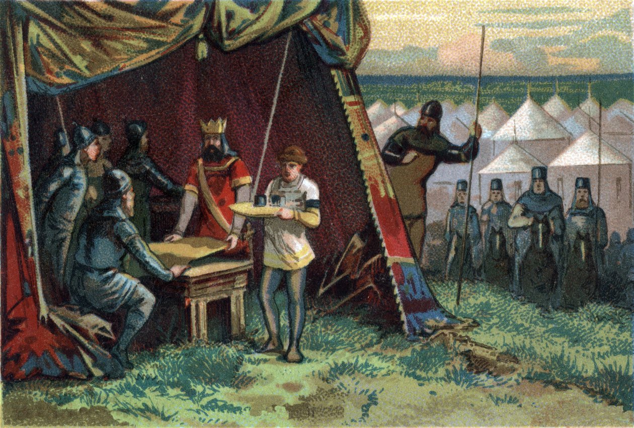 Charles II sanoi, että Le Bald osti rauhan hopeahinnalla. Kromolitografia noin 1890. tekijältä French School