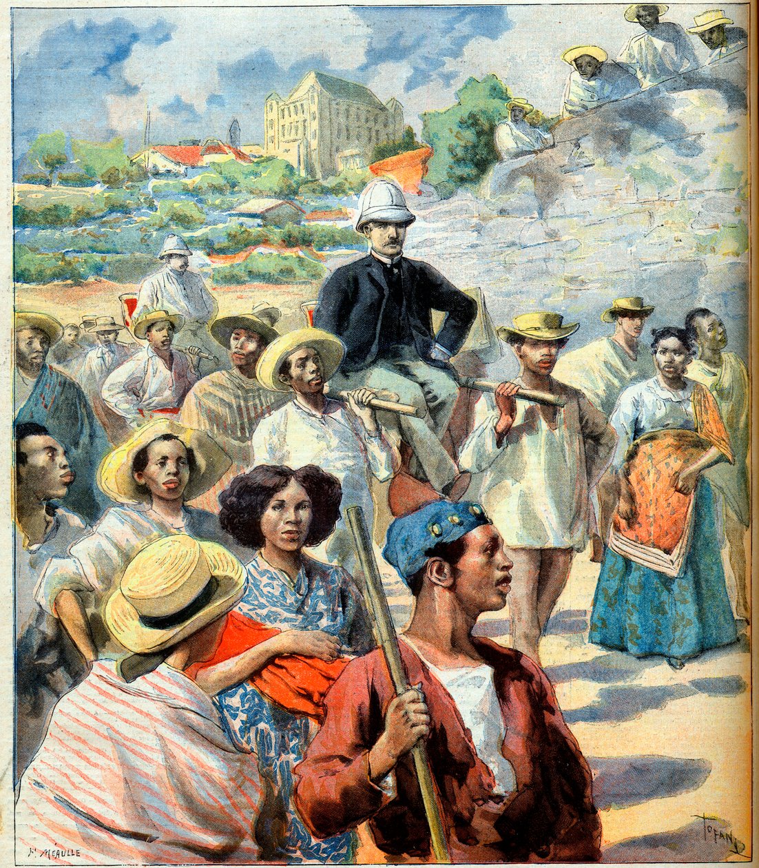 Charles Le Myre de Vilers (1833-1918) Madagaskarilla (Tananariven hallituksen ja Ranskan välinen sovintoyritys) kuvitus "Le Petit Journalista", 22. lokakuuta 1894 (kaiverrus) tekijältä French School