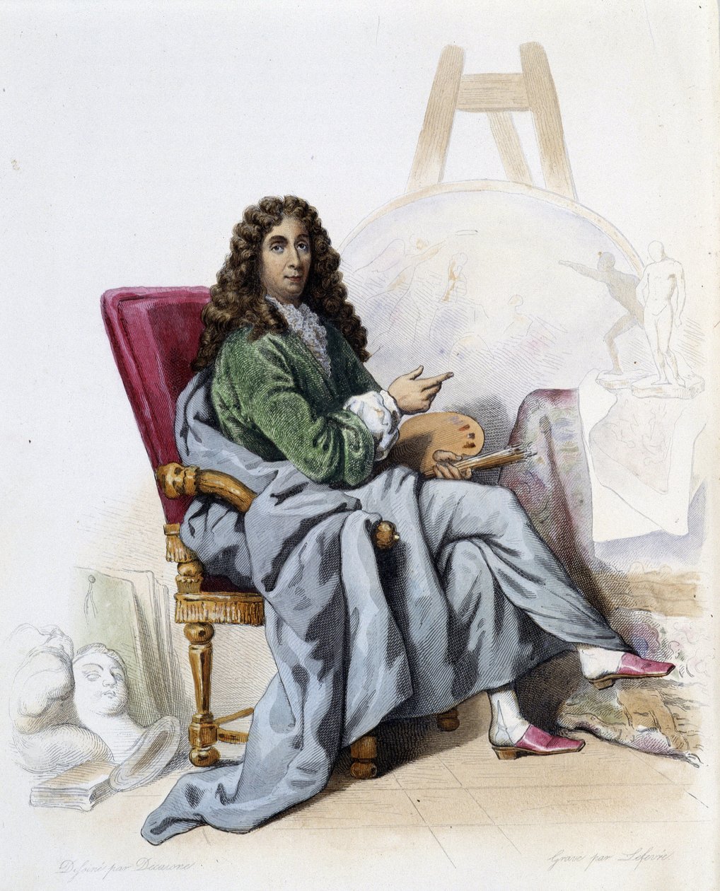 Charles Lebrun (Le Brun) (1619-1690) ranskalainen taidemaalari ja sisustaja - teoksessa "" Le Plutarque francais", kirjoittanut Mennechet, Pariisi tekijältä French School