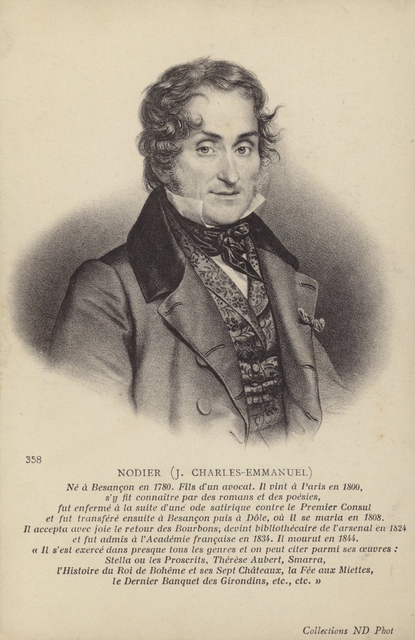 Charles Nodier (1780-1844), ranskalainen kirjailija ja novellisti (litografia) tekijältä French School