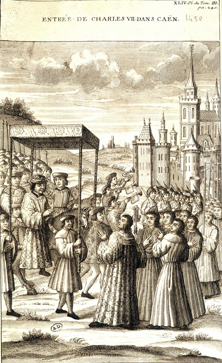 Kaarle VII saapui Caeniin vuonna 1450. tekijältä French School