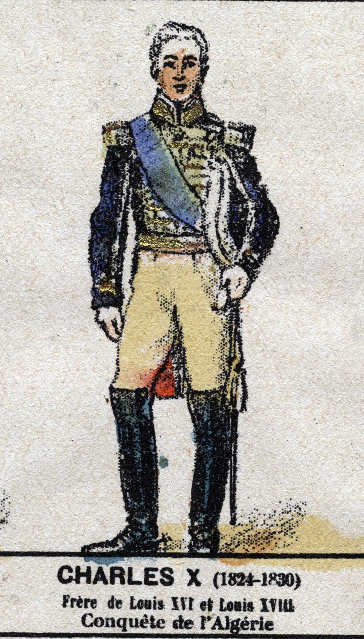 Kaarle X (1757-1836), Ranskan kuningas. "" Galeriede Ranskan kuninkaat ja kuningattaret ja maineikkaat hahmot vuosina 1643-1895" Kuva epinalista. tekijältä French School