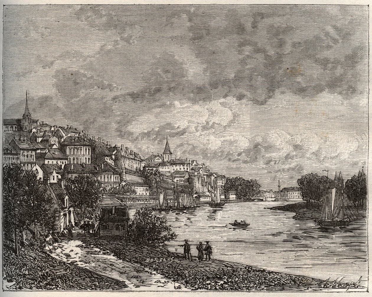 Chateau-Gontier (Chateau Gontier) - Mayenne Pays de la Loiren alueella - kaiverrus "La France illustrée: maantiede, historia, hallintostatistique" V.-A. Maltaanruskea. 1884 tekijältä French School