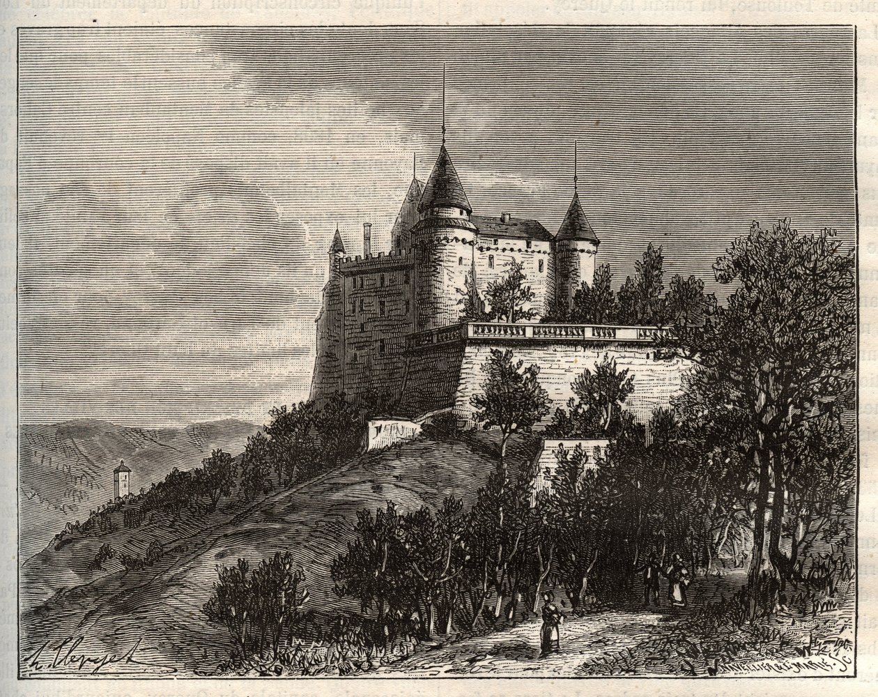 Chateau de Mercues - Cahors - kaiverrus "La France illustree: maantiede, historia, tilastohallinto" V.A. Maltaanruskea. 1884 tekijältä French School