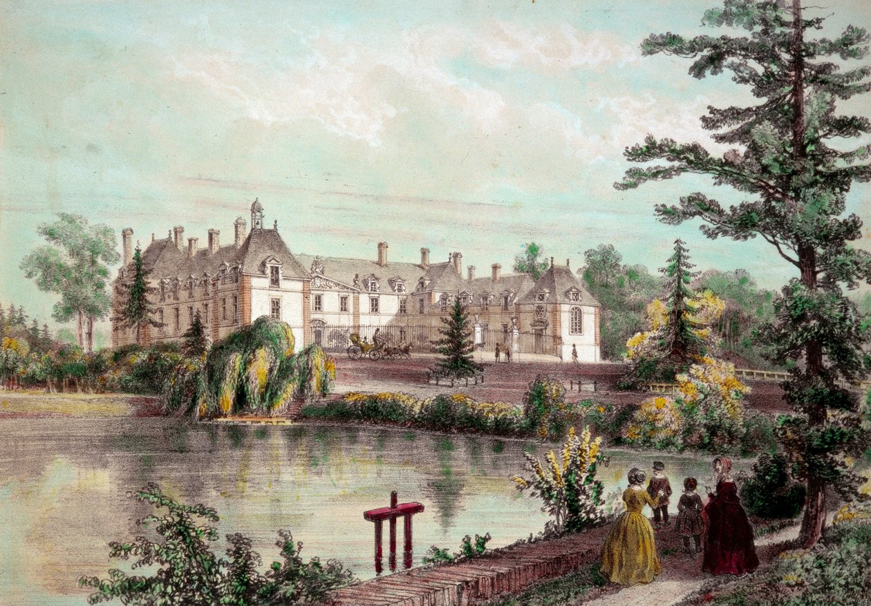 Chateau de la Loire: Näkymä Chateau de la Seillerayelle Carquefoussa (Loire Atlantique). 1800-luvun yksityiskokoelman vedoksia tekijältä French School