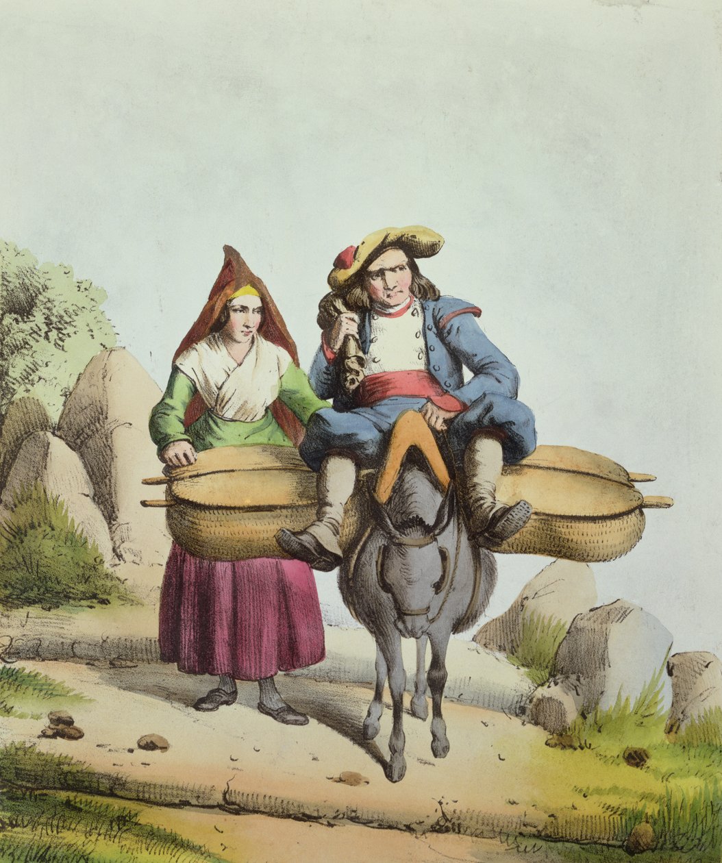 Juustomyyjät Tarbesin alueelta, n.1840 (värikaiverrus) tekijältä French School