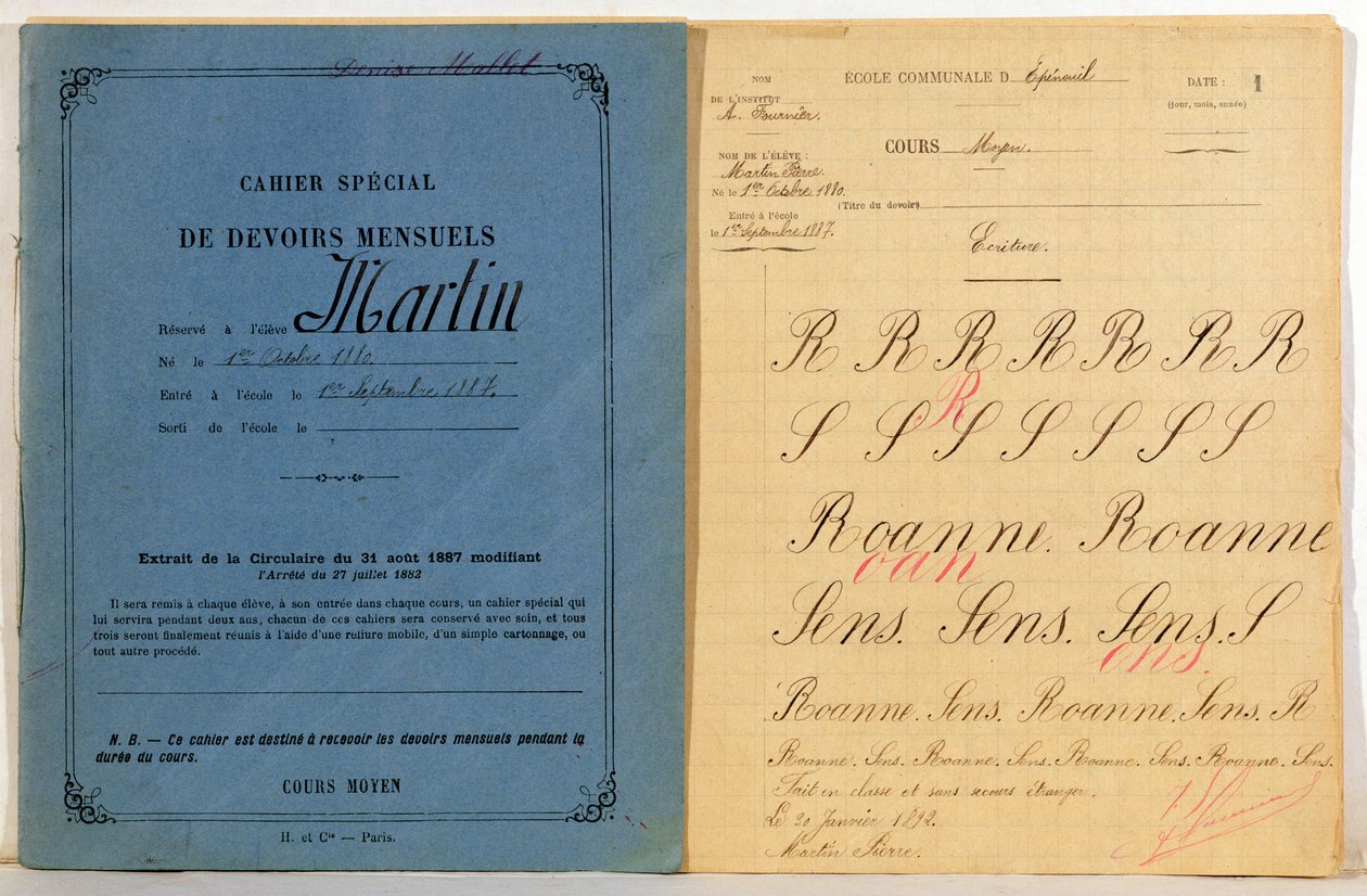 Lasten harjoituskirja Epineuilin koulusta, 1892 tekijältä French School