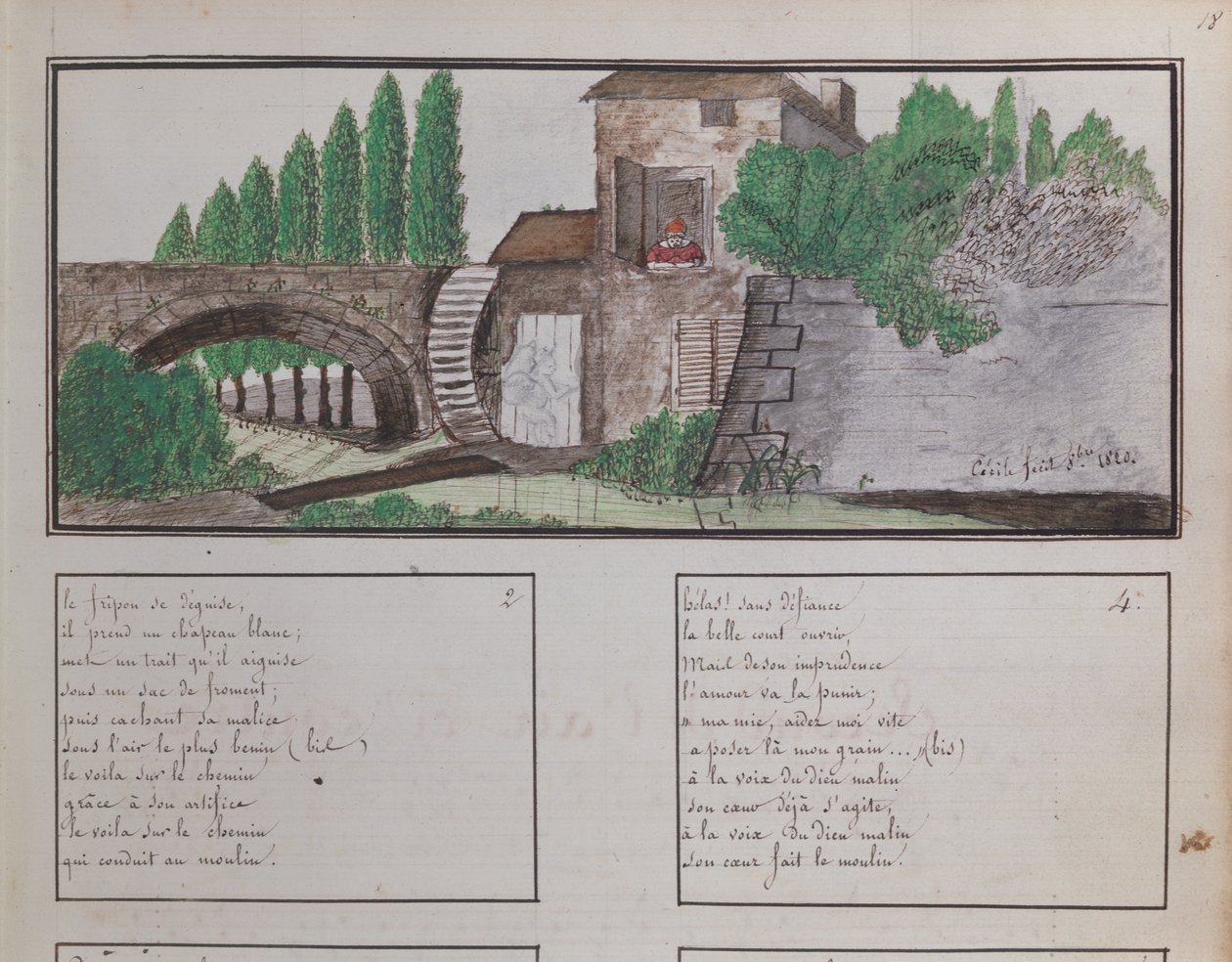 Childsin luonnos vesimyllystä, 1820 (liitu ja wc) tekijältä French School