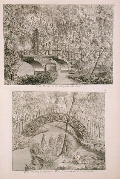 Kiinalainen silta Attichissa, George Louis Le Rougen teoksesta Jardins Anglo-Chinois a la mode, julkaistu 1785 (kaiverrus) tekijältä French School